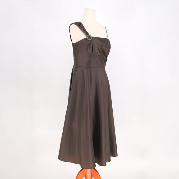 NWT ELIZA J Vintage One Shoulder Strap Midi Dress with Patticoat in Brown Size 8 - Picture 2 of 9